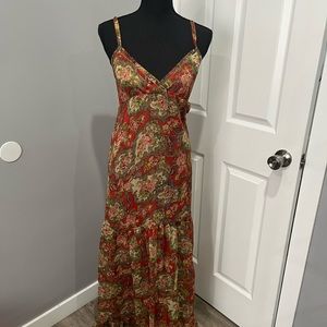 Sz small multicolor floral print planet gold dress